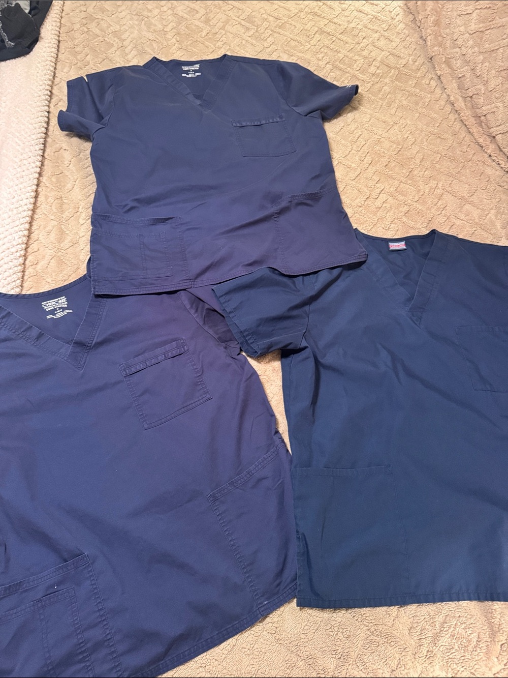 3 Cherokee Navy V-Neck Medical Scrub Top Sz. L